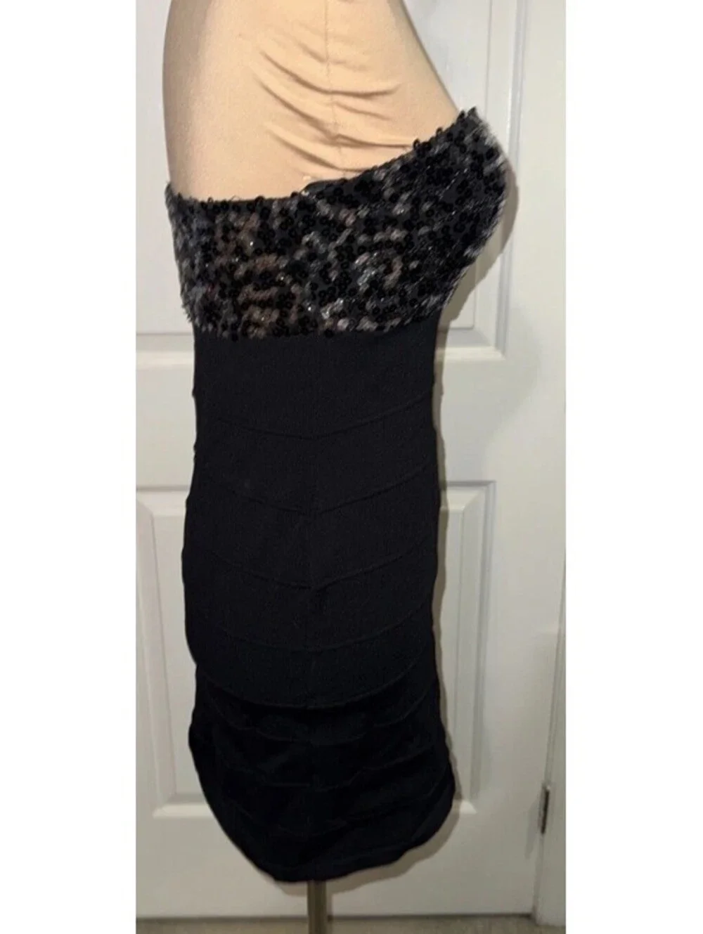Frederick's of Hollywood Dress Womens Medium Black Bandage Sequin Strapless Mini